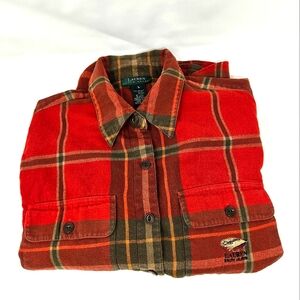 Lauren Ralph Lauren Women's Large Plaid Tartan Flannel Button Down Shirt Classic
